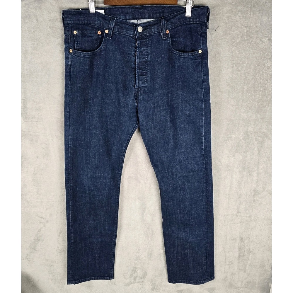 Levis 501 Original Fit Mens Dark Wash Blue Straight Leg Button Fly Jeans 38x34